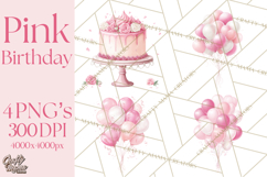 Pink Birthday Clipart, Vibrant Party Decorations PNG Product Image 1