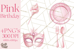 Pink Birthday Clipart, Vibrant Party Decorations PNG Product Image 1
