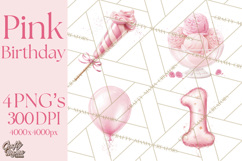 Pink Birthday Clipart, Vibrant Party Decorations PNG Product Image 1