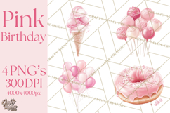 Pink Birthday Clipart, Vibrant Party Decorations PNG Product Image 1