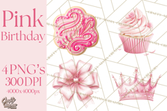 Pink Birthday Clipart, Vibrant Party Decorations PNG Product Image 1