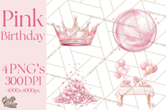 Pink Birthday Clipart, Vibrant Party Decorations PNG Product Image 1