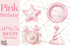 Pink Birthday Clipart, Vibrant Party Decorations PNG Product Image 1