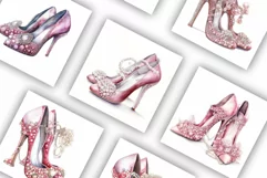 Glamorous Pink Shoes | Watercolour Clipart JPG Product Image 2