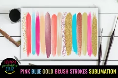 PINK BLUE GOLD BRUSH STROKES SUBLIMATION