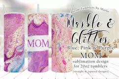 Pink, Blue, Purple Marble Gold Glitter 20oz Mom Tumbler Product Image 1