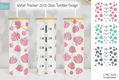 pink boho monstera water tracker 25 oz glass can tumbler sublimation design