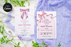 Editable Pink Bow Baby Shower Invitation Canva Template Product Image 1