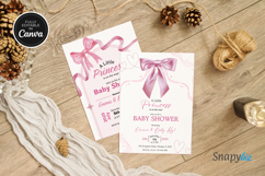 Editable Pink Bow Baby Shower Invitation Canva Template Product Image 5