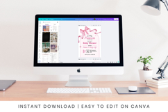Editable Pink Bow Baby Shower Invitation Canva Template Product Image 3