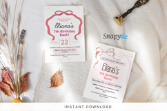 Printable Pink Bow Birthday Invitation Custom Templates Product Image 10