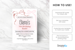Printable Pink Bow Birthday Invitation Custom Templates Product Image 7