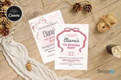 Printable Pink Bow Birthday Invitation Custom Templates Product Image 5