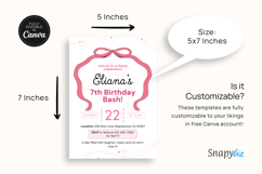 Printable Pink Bow Birthday Invitation Custom Templates Product Image 4