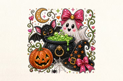 Pink Bow Ghost Halloween Bling Sublimation PNG Product Image 1