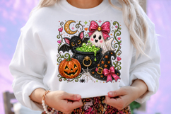 Pink Bow Ghost Halloween Bling Sublimation PNG Product Image 2