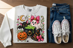 Pink Bow Ghost Halloween Bling Sublimation PNG Product Image 3