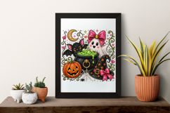 Pink Bow Ghost Halloween Bling Sublimation PNG Product Image 7