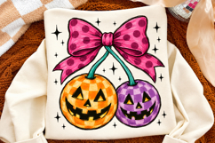 Pink Bow Pumpkin Cherries PNG, Cute Halloween Sublimation Product Image 2