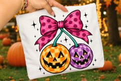 Pink Bow Pumpkin Cherries PNG, Cute Halloween Sublimation Product Image 3