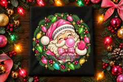 Pink Bubblegum Santa PNG with Christmas Light Wreath Product Image 5