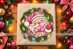 Pink Bubblegum Santa PNG with Christmas Light Wreath Product Image 3