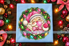 Pink Bubblegum Santa PNG with Christmas Light Wreath Product Image 4