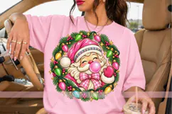 Pink Bubblegum Santa PNG with Christmas Light Wreath Product Image 2