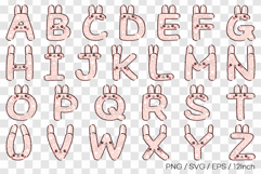 Cute pink bunny alphabet uppercase set PNG SVG EPS Clipart Product Image 1