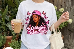 Pink Butterfly October Awareness Girl PNG Product Image 4