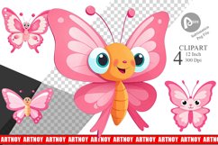 Pink Butterfly Valentine Clipart Product Image 1