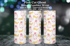 pink cat ghost halloween skinny tumbler sublimation wrap with high resolution and transparant background are for 20oz and 30oz skinny tumbler