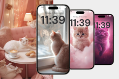 Digital iPhone Android Desktop Pink Cat Wallpaper Product Image 7