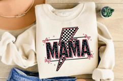 Pink Checkered Mama PNG, Glitter Pink Mama Coquette Bow PNG Product Image 2