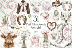 Pink Chinoiserie Cowgirl Sublimation Bundle Clipart Product Image 1