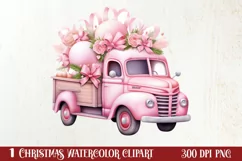 Pink Christmas Car clipart Sublimation, Christmas clipart Product Image 1