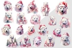 ClipArt Pink Christmas Watercolor Polar Bears - 20 PNG Product Image 2