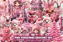 Pink Christmas Crochet Set Clipart Bundle, Pink Christmas Product Image 1