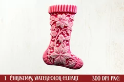 Pink Christmas Crochet Clipart, Christmas PNG Product Image 1