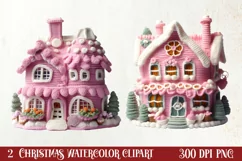 Pink Christmas Crochet Clipart, Christmas PNG Product Image 1