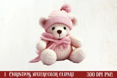 Pink Christmas Crochet Clipart, Christmas PNG Product Image 1