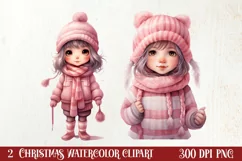 Pink Christmas Crochet Clipart, Christmas PNG Product Image 1