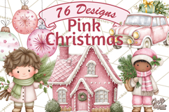 Pink Christmas Town Clipart PNG, Pastel Winter Clip Art Product Image 1
