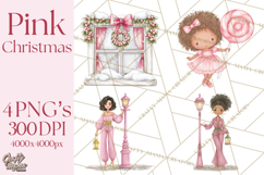 Pink Christmas Town Clipart PNG, Pastel Winter Clip Art Product Image 1