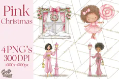 Pink Christmas Town Clipart PNG, Pastel Winter Clip Art Product Image 1