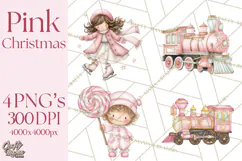 Pink Christmas Town Clipart PNG, Pastel Winter Clip Art Product Image 1