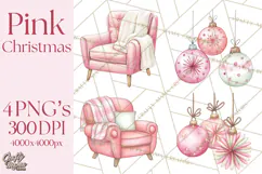Pink Christmas Town Clipart PNG, Pastel Winter Clip Art Product Image 1