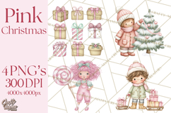 Pink Christmas Town Clipart PNG, Pastel Winter Clip Art Product Image 1