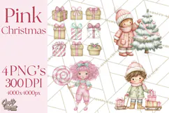 Pink Christmas Town Clipart PNG, Pastel Winter Clip Art Product Image 1