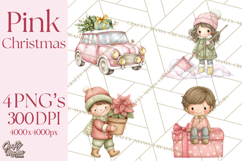 Pink Christmas Town Clipart PNG, Pastel Winter Clip Art Product Image 1